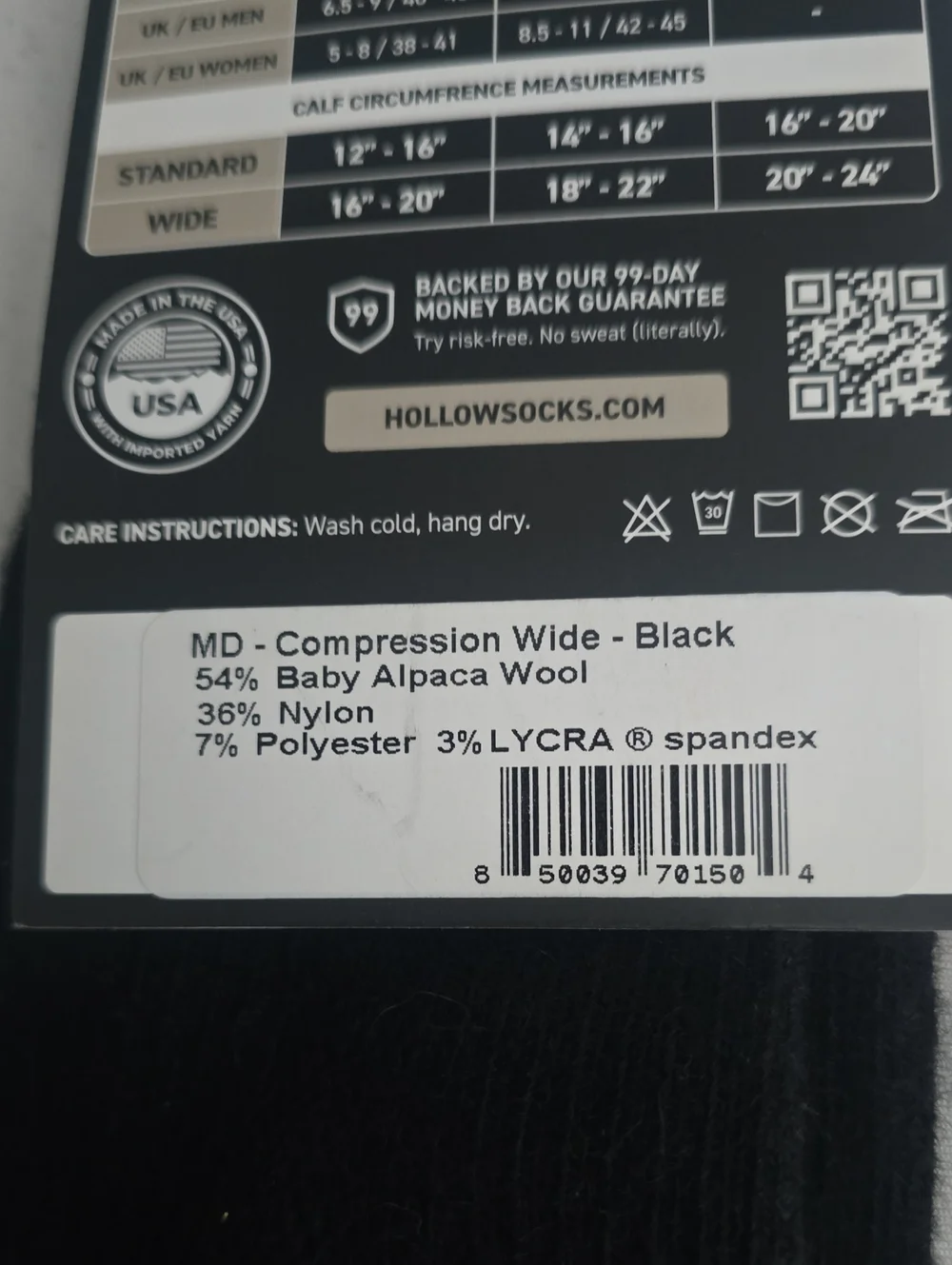 HOLLOW MEDIUM COMPRESSION WIDE CALF PERFORMANCE ALPACA SOCKS - NWT - M, L